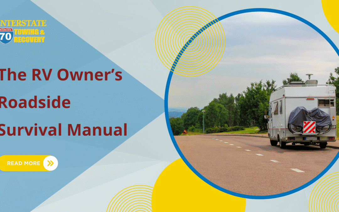 An image of an RV pulled over on the roadside with the blog title “The RV Owner’s Roadside Survival Manual” and a “Read More” button